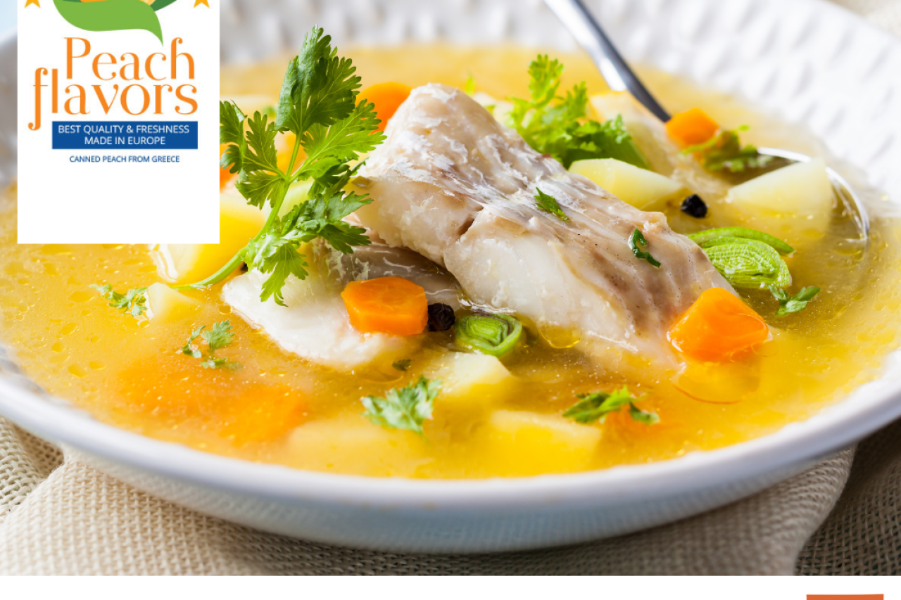Fish soup with European canned peaches 